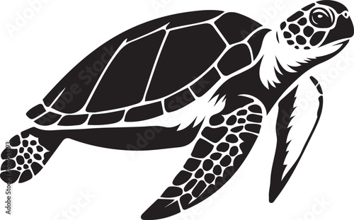 Sea Turtle Silhouette A Black and White Vector Illustration