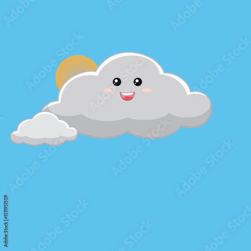 Vector illustration of a nice white cloud. Happy kawaii cloud.