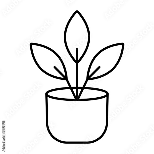 
Illustration showing a black icon of a pot with a house plant on a white background