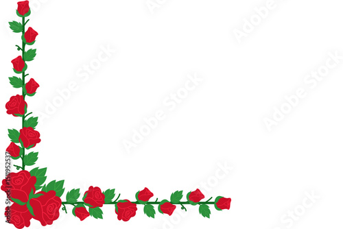Bottom Left Corner Red Rose Floral Border – Decorative Rose Frame with Green Leaves