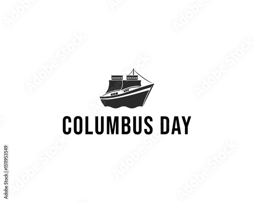 Cruise Ship Vector Silhouette for Columbus Day – Nautical Illustration in Black and White.