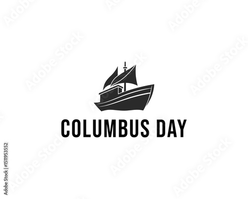 Cruise Ship Vector Silhouette for Columbus Day – Nautical Illustration in Black and White.