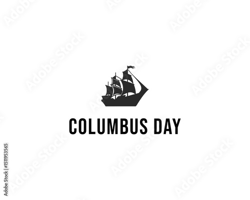 Cruise Ship Vector Silhouette for Columbus Day – Nautical Illustration in Black and White.