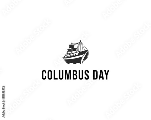 Cruise Ship Vector Silhouette for Columbus Day – Nautical Illustration in Black and White.