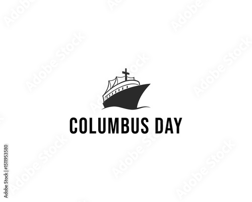 Cruise Ship Vector Silhouette for Columbus Day – Nautical Illustration in Black and White.