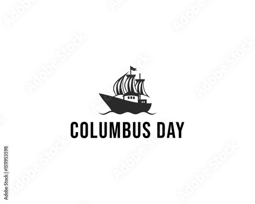 Cruise Ship Vector Silhouette for Columbus Day – Nautical Illustration in Black and White.