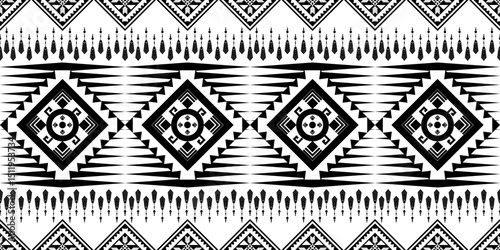 Striking Black and White Tribal Decorative Border, Seamless Vector