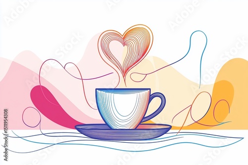 A steaming cup of coffee with a heart-shaped steam