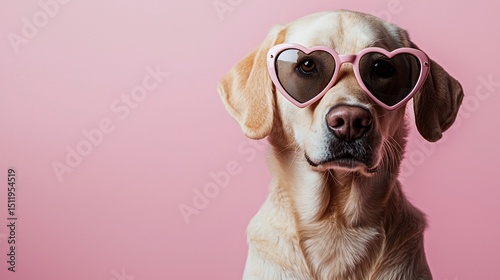 A stylish dog in heart-shaped sunglasses