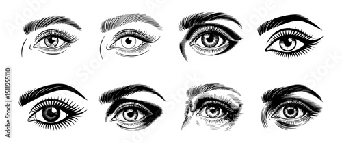 set of woman eye vector illustrations, vision and beauty 