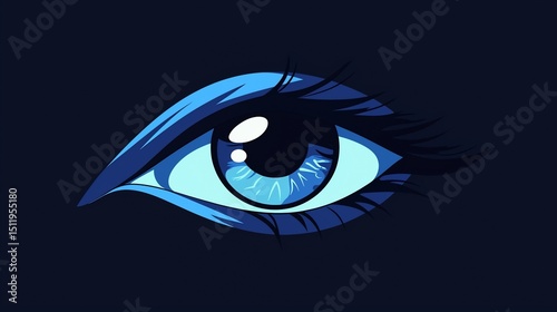 A stylized blue eye against a dark background