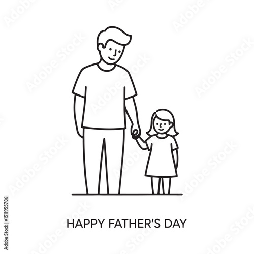 Happy Father's Day Dad and Daughter Holding Hands Line Art & Illustration