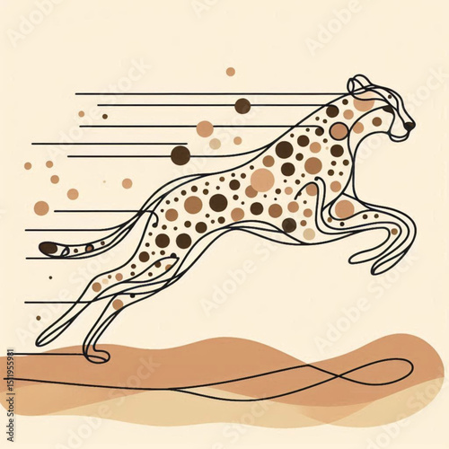 Cheetah leaping energetically with a dynamic design on a smooth abstract background