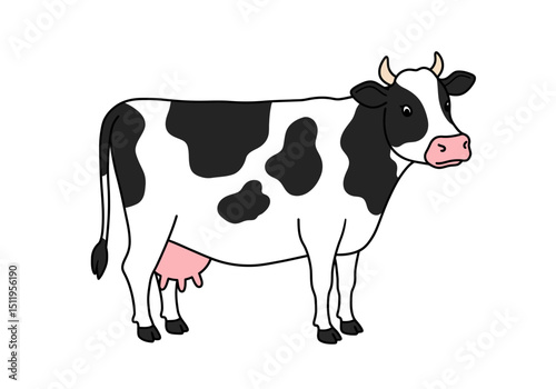 Cartoon Holstein Cow with Black Spots and Pink Udder