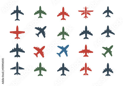 Collection of Airplane Silhouettes in Various Colors and Styles