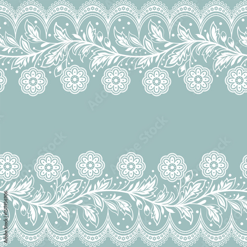 Lace flower ornament. Seamless border with decorative pattern