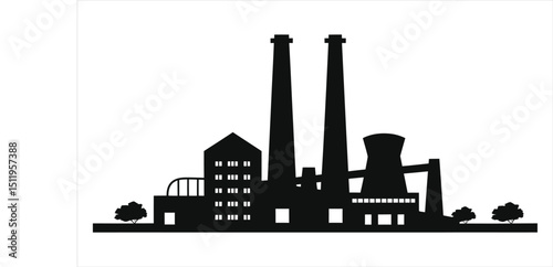 (Steel Mills)Vector Silhouette of an Industrial Factory Complex/This is a clean, minimalist silhouette of an industrial factory complex.