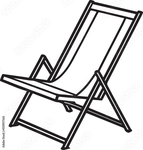 beach chair line art, black outline, vector and illustration, coloring book page line art drawing