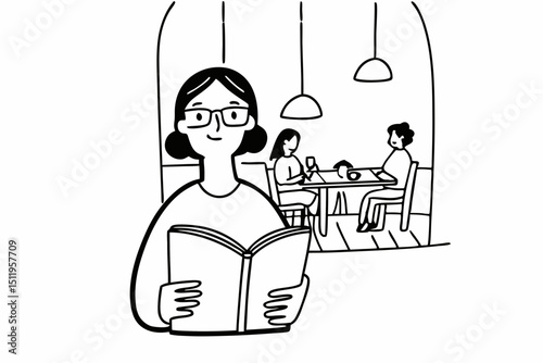 woman with glasses in cafe