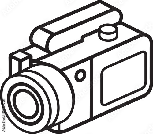 camcorder camera line art, black outline, vector and illustration, coloring book page line art drawing