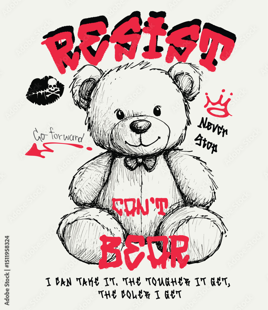 Obraz premium Teddy Bear Resist Vector Illustration.