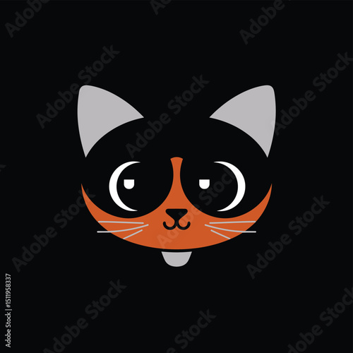 Minimalist Cat Face Illustration in Black and Orange