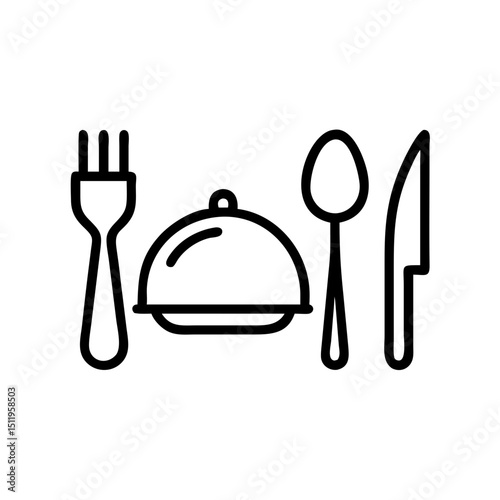 Catering Thin Line Icon Set Containing Fork And Spoon
