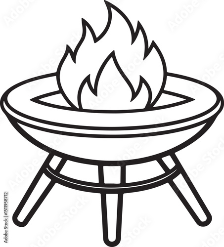 fire pit table line art, black outline, vector and illustration, coloring book page line art drawing