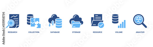Big data banner web icon vector illustration concept with icon of research, collection, database, storage, resources, volume and analysis 