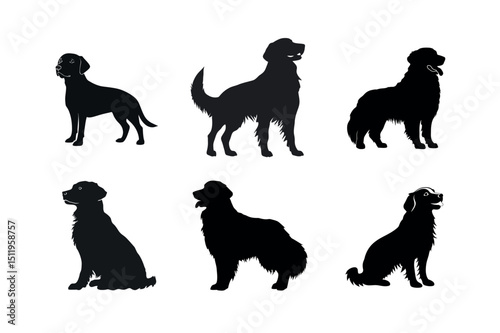 Six dog silhouettes golden retriever labrador