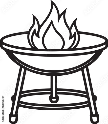 fire pit table line art, black outline, vector and illustration, coloring book page line art drawing