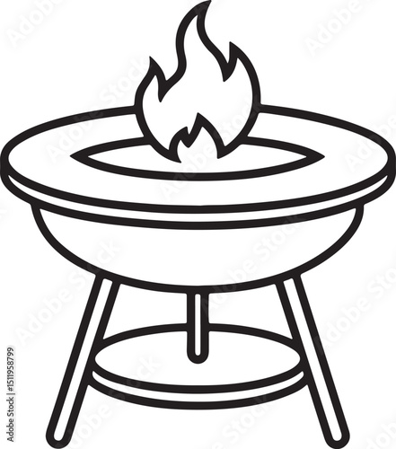fire pit table line art, black outline, vector and illustration, coloring book page line art drawing
