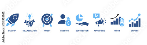Crowdfunding web icon vector illustration concept with icon of startup, collaboration, target, investor, contribution, advertising, profit, growth 