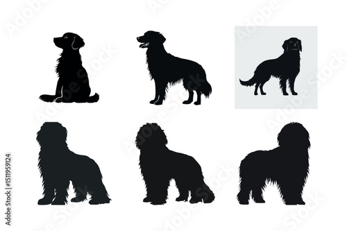 Silhouette collection of various dog breeds
