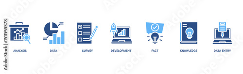 Research banner web icon vector illustration concept with icon of analysis, data, survey, development, fact, knowledge and data entry
