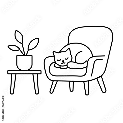 
Illustration of a cat sleeping on a chair on a white background