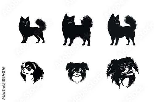 Japanese chin and pomeranian dog silhouettes