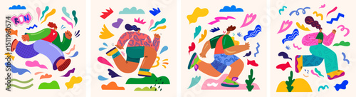 Posters with Running people. Marathon illustration. Vector illustration on the theme of sports