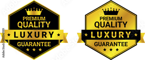 luxury premium quality guarantee badges in black and gold color with crown used for branding or certification	 photo