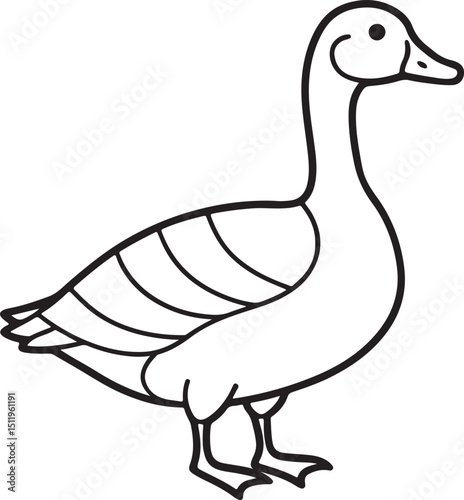 goose line art, black outline, vector and illustration, coloring book page line art drawing