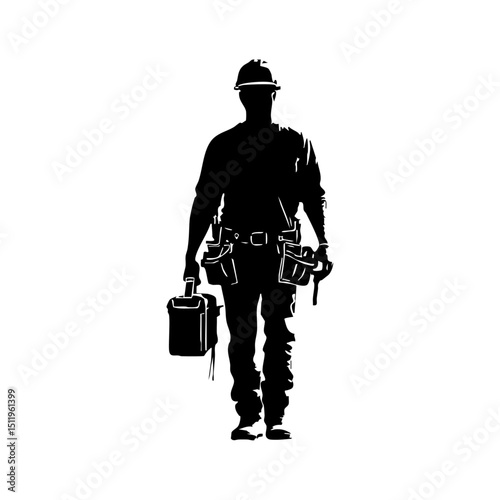 Minimalist vector design of a builder at work, ideal for engineering, labor, or development content.

