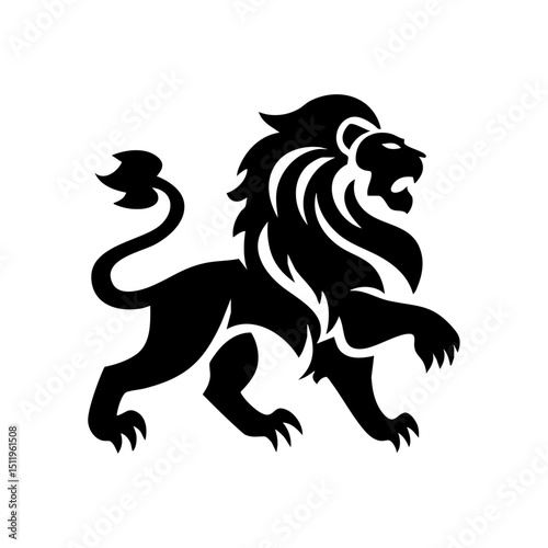 Black silhouette vector of a lion crest logo with symmetrical design, minimalist black on white.

