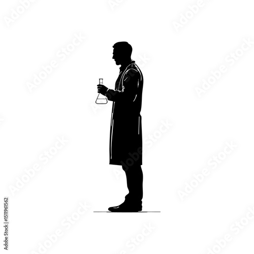 Black vector of researcher holding test tubes, representing innovation and science.

