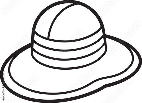sun hat line art, black outline, vector and illustration, coloring book page line art drawing