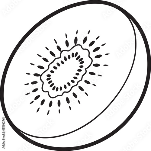 kiwi fruit line art, black outline, vector and illustration, coloring book page line art drawing