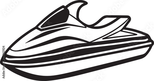 jet ski line art, black outline, vector and illustration, coloring book page line art drawing