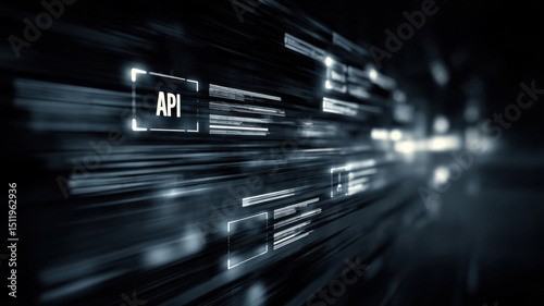 An abstract digital background with the word API. The image has a sense of technological advancements.
