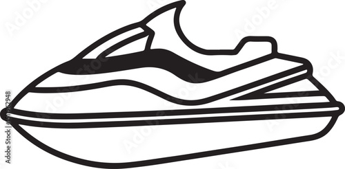 jet ski line art, black outline, vector and illustration, coloring book page line art drawing