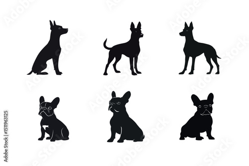 Silhouette collection of french bulldogs and xoloitzcuintlis