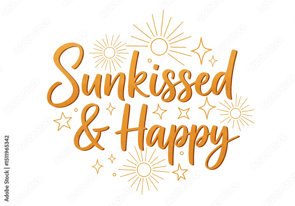 Fototapeta premium Curved lettering in a warm gradient featuring the words Sunkissed Happy